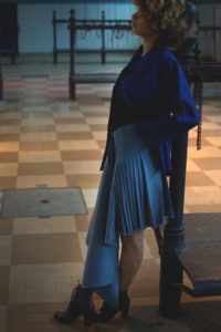 chemise et kilt portés par un modèle Collection Who Men Julie Bonnard Créatrice Textile Saint-Étienne Loire