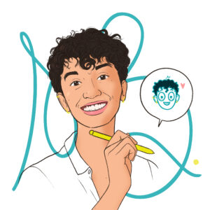 Portrait illustré de Sarah Balvay. Illustratrice